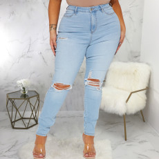 Casual Denim Holes Slim Jeans HSF-2710