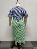 Plus Size Irregular Stripe Contrast Color Two Piece Skirts Set NY-10521