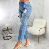 High Waist Slim Straight Jeans HSF-2709