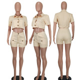 Solid Color Single-breasted Button Two Piece Set YD-8756