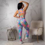 Tie Dye Print Hollow Out Sport Two Piece Pants Set SMD-23009