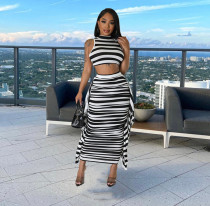 Black White Stripe Tops And Tassel Skirt 2 Piece Set BYMF-60603