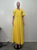 Solid Color Lapel High Waist Maxi Dress OD-8567