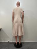 Plus Size Fashion Short Sleeve Pleated Midi Dress OD-8579