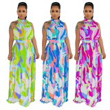 Printed Sleeveless Waistline Maxi Dress YF-10552