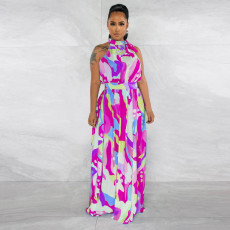 Printed Sleeveless Waistline Maxi Dress YF-10552