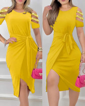 Fashion Hot Drill Tie Up Irregular Dress JRF-3741