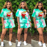 Plus Size Casual Print Loose Two Piece Shorts Set OM-1635