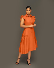 Solid Color BIg Swing Irregular Shirt Dress OMY-11017