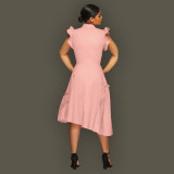 Solid Color BIg Swing Irregular Shirt Dress OMY-11017