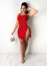 Plus Size Sexy Sleeveless Solid Slit Mini Dress OM-1657