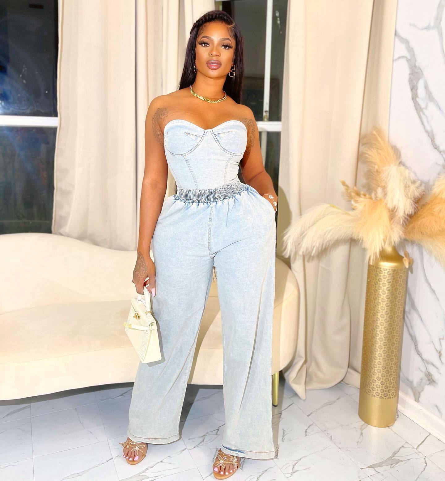Dear-Fashion | Wholesale Plus Size Fashion Denim Tube Tops Two Piece ...