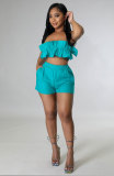Casual Solid Wrap Chest Shorts Two Piece Set XHXF-8628