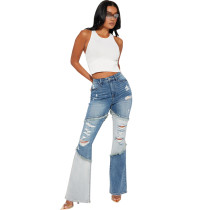 Fashion Patchwork Holes Flare Jeans HSF-2711
