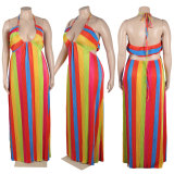 Plus Size Colorful Print Halter Tie Up Maxi Dress NY-2740