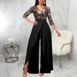 Priint Patchwork V Neck Jumpsuit SMR-12074