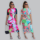 Painted Print O Neck Midi Dress SFY-2335