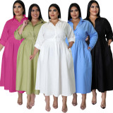 Plus Size Solid Color Long Sleeve Maxi Dress OSM2-5503