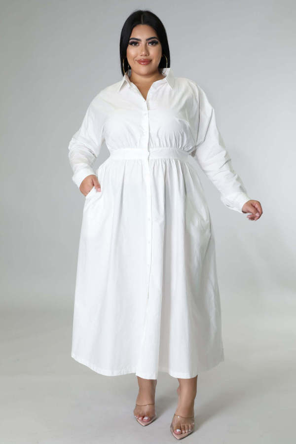 Plus Size Solid Color Long Sleeve Maxi Dress OSM2-5503