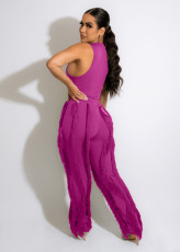 Solid Sleeveless Vest And Tassel Pants Two Piece Set MDF-5380