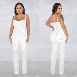 Sexy Mesh Hot Diamonds Sling Jumpsuit BY-6556