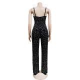 Sexy Mesh Hot Diamonds Sling Jumpsuit BY-6556