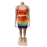 Plus Size Fashion Printed Sling Top Skirt Two Piece Set QYXZ-9107
