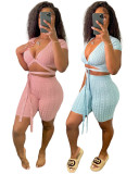 Solid Color Bandage Tight Two Piece Shorts Set QXTF-8203