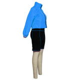 Contrast Color Patchwork Long Sleeve Shorts Sport Set YF-9394