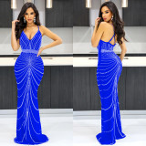 Sexy Hot Drilling Backless Sling Maxi Dress BY-6388