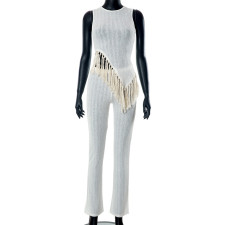 Irregular Tassel Sleeveless Top Pants Casual Suit MXBF- K23ST262