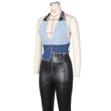 Sexy Contrast Color Denim Vest ZSD-0608