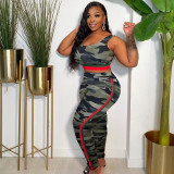 Camouflage Print Tank Tops And Pants Two Piece Set XHSY-19606