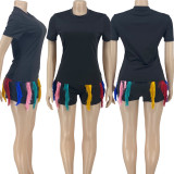 Fashion Colorful Tassel Shorts Two Piece Set FNN-8717