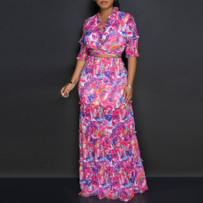 Plus Size Print Half Sleeve+Tube Tops Dress 2 Piece Set NY-2772
