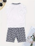 Letter Print Short Sleeve Shorts 2 Piece Set SH-390592