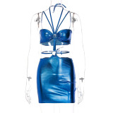 Sexy Backless Hollow Tie Up Mini Dress BLG-D196413K