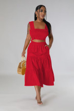 Fashion Solid Color Sleeveless Big Swing Skirt 2 Piece Set YD-8764