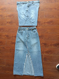 Vintage Denim Off Shoulder Tops Skirts Set Two Piece Set MEM-88506