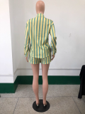Stripe Long Sleeve Shirts Two Piece Shorts Set YNSF-2610