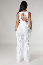 Solid See Through High Waist Loose Pants ME-8420