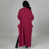 Solid Color Long Sleeve Long Sweater Cardigan FSXF-380