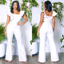 Solid Square Neck Ruffles Two Piece Pants Set BY-6581