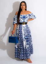 Celadon Printed Slim Fit Maxi Dress(Without Waist Belt) ZNF-9218