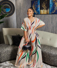 Print V Neck Loose Wide Leg Jumpsuit BGN-280