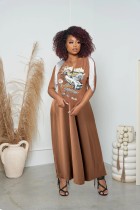 Plus Size Fashion Print Tassel Sleeveless Maxi Dress BYMF-60888