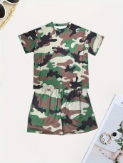Camouflage Print Short Sleeve Shorts Set SH-390700