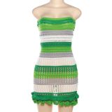 Color Blocking Backless Knits Tube Tops Dress DLSF-W23D29697