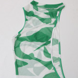 Fashion Print Irregular Mesh Dress Bikinis Three Piece Set CYA-900528