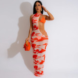 Fashion Print Irregular Mesh Dress Bikinis Three Piece Set CYA-900528